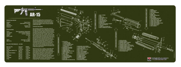 TekMat TEKR36AR15OD AR-15 Cleaning Mat OD Green Rubber 12"x36" AR-15 Parts Diagram — view 1