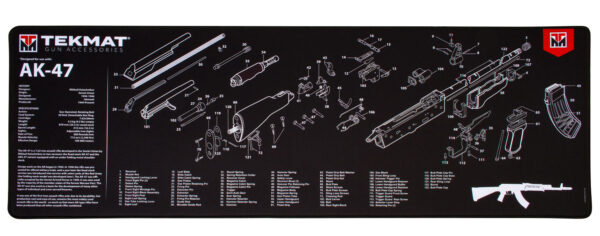 TekMat TEKR44AK47 AK-47 Ultra 44 Cleaning Mat Black/White Rubber 15"x44" AK-47 Parts Diagram — view 1