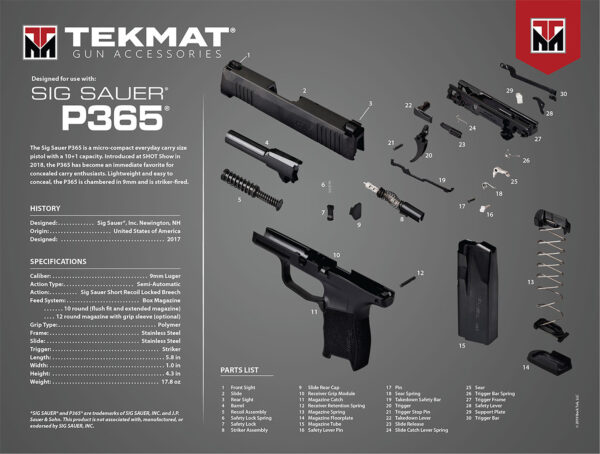 TekMat TEKR20SIGP365  Ultra 20 Cleaning Mat Multi-Color Rubber 15"x20" Sig P365 Parts Diagram — view 1