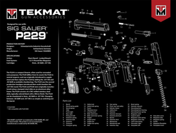 TekMat TEKR20SIGP229 Sig Sauer P229 Ultra 20 Cleaning Mat Multi-Color Rubber 15"x20" Sig P229 Parts Diagram — view 1