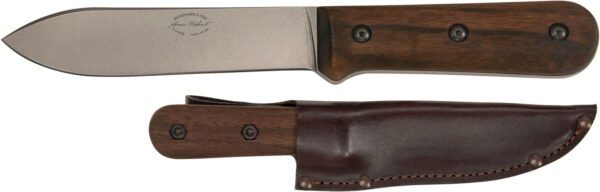 Ka-Bar BK62 Becker Kephart 5.13" Fixed Drop Point Plain Satin Stonewashed 1095 Cro-Van Blade, Walnut Handle, Includes Sheath — view 1