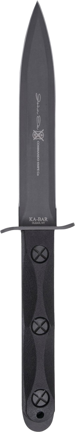 Ka-Bar EK44 Ek Model 4 6.63" Fixed Double Edge Spear Point Plain Stonewashed 1095 Cro-Van Blade, Black GRN Handle, Includes Sheath — view 1