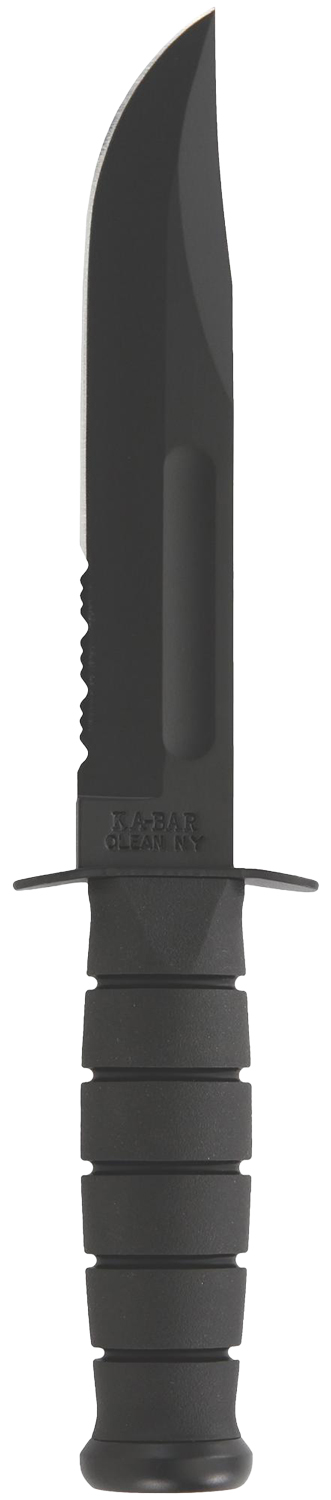 Ka-Bar 1214 Fighting/Utility  7" Fixed Clip Point Serrated Black 1095 Cro-Van Blade, Black Kraton G Handle, Includes Sheath — view 1