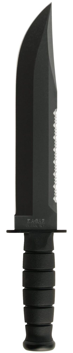 Ka-Bar 2211 Big Brother  9.38" Fixed Top Serrated/Bottom Straight Plain Black 1095 Cro-Van Blade, Black Kraton G Handle, Includes Sheath — view 1
