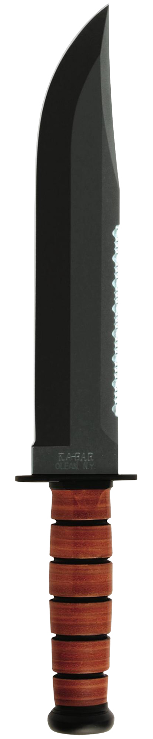 Ka-Bar 2217 Big Brother  9.38" Fixed Clip Point Part Serrated Black 1095 Cro-Van Blade, Brown Leather Handle, Includes Sheath — view 1