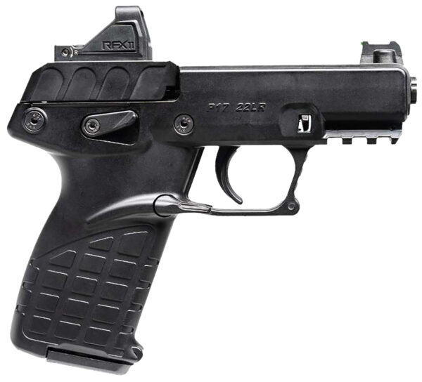 Kel-Tec P17BBLKOPTIC P17  Compact Frame 22 LR 16+1 3.80" Black Steel Barrel, Black Serrated Steel Slide, Black Polymer Frame w/Picatinny Rail, Textured Grip, Viridian RFX-11 Green Dot, Ambidextrous — view 1