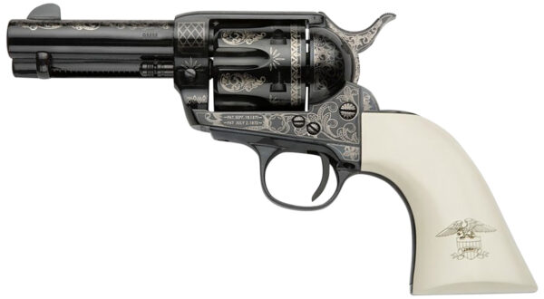 Pietta GW9LLE312NMUI Great Western II Liberty 9mm Luger 6rd 3.50" Blued Engraved Octagon Steel Barrel & Cylinder, Blued Engraved Steel Frame, Ultra Ivory w/Engraved Liberty Eagle Grip, Exposed Hammer — view 1