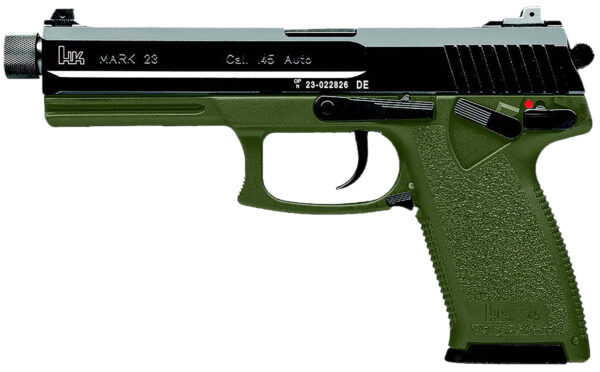 HK 81001074 Mark 23  45 ACP 12+1 5.87" Black Threaded Barrel, Black Cerakote Serrated Steel Slide, OD Green Polymer Frame w/Accessory Rail, Textured Grip — view 1