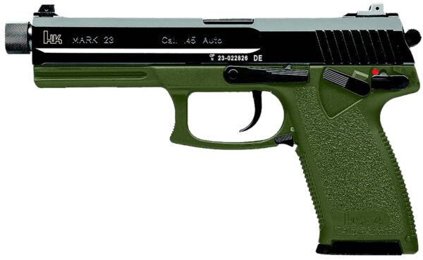 HK 81001075 Mark 23  45 ACP 10+1 5.87" Black Threaded Barrel, Black Cerakote Serrated Steel Slide, OD Green Polymer Frame w/Accessory Rail, Textured Grip — view 1