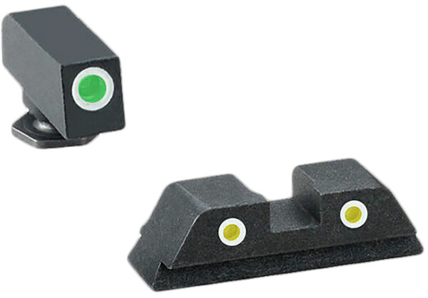 AmeriGlo GL115 Classic Tritium Sight Set for Glock  Green Tritium White Outline Front Sight-Yellow Tritium White Outline Rear Sight — view 1