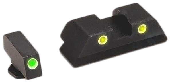 AmeriGlo GL121 Classic Tritium Sight Set for Glock  Green Tritium White Outline Front Sight-Yellow Tritium White Outline Rear Sight — view 1