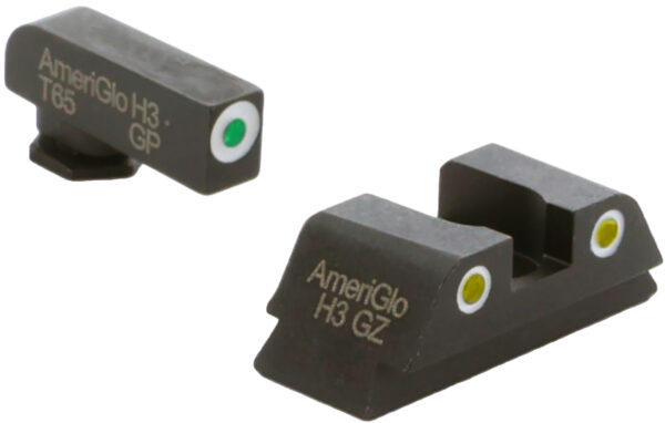 AmeriGlo GL431 Classic Tritium Sight Set for Glock  Green Tritium White Outline Front Sight-Yellow Tritium White Outline Rear Sight — view 1