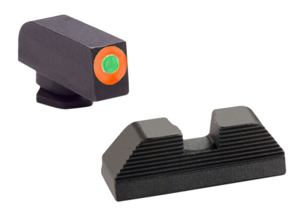 AmeriGlo GL436 Protector Sight Set for Glock  Green Tritium Orange Outline Front Sight-Black Serrated Rear Sight — view 1