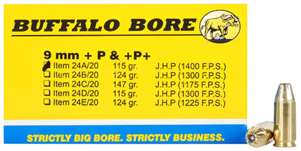 Buffalo Bore Ammunition 24A20 Personal Defense Strictly Business 9mmLuger +P+ 115gr Jacket Hollow Point 20 Per Box/12 Case — view 1