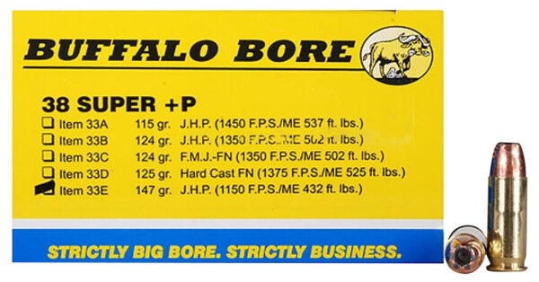 Buffalo Bore Ammunition 33E20 Personal Defense Strictly Business 38Super +P 147gr Jacket Hollow Point 20 Per Box/12 Case — view 1