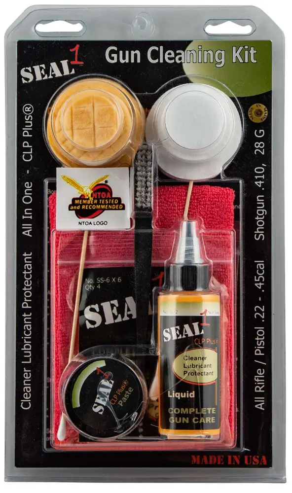 SEAL 1 RIFLE/PISTOL CLEANING KIT W/ ASST PATCHES CLOTH PASTE LIQUID BRUSH SWABSSATURATED WIPES — view 1