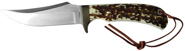 Uncle Henry old 1100035 Next Gen Staglon  4.25" Skinner Plain Satin Stainless Steel Blade 4.25" Staglon Handle Features Brass Finger Guard Includes Sheath — view 1