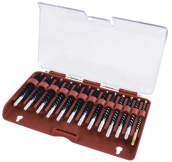 Tipton 615333 Bore Brush Set  .17-.45 Cal Rifle Firearm 8-32/5-40 Thread Stainless Steel Nylon Bristles Bronze Includes Storage Box — view 1