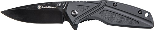S&W KNIFE BLACK RUBBER 3" BLK - OXIDE BLADE W/POCKET CLIP — view 1