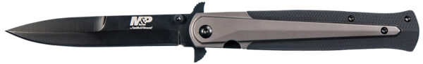 Smith & Wesson Knives 1085899 M&P Tactical Stiletto 4" Folding Spear Point Plain Stainless Steel Blade FRN Black/FDE Includes Pocket Clip — view 1