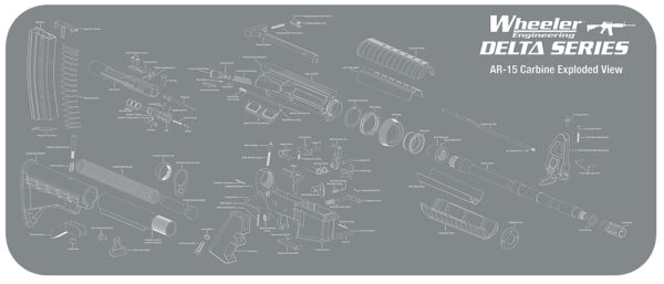 Wheeler 156824 AR-15 Maintenance Mat Delta Gray/White Neoprene Top w/Rubber Back 20"x47" AR-15 Parts Diagram — view 1