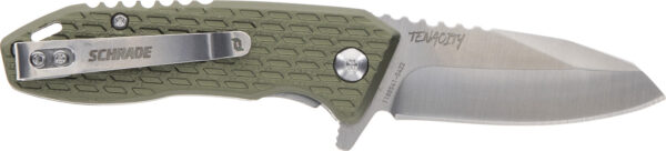 Schrade 1159317 Tenacity  Folding Modified Drop Point Part Serrated Satin AUS-10A SS Blade, Green Aluminum Handle — view 1
