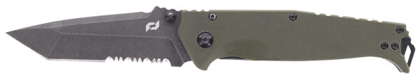Schrade 1159324 Melee  3.50" Folding Tanto Part Serrated Dark Stonewash D2 Steel Blade 4.50" OD Green G10/SS Handle — view 1