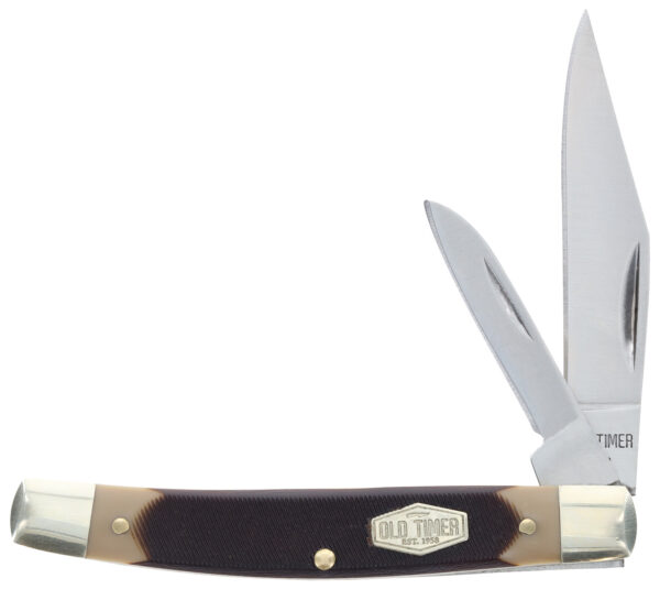 Old Timer 1179231 Middleman Jack 2.50" 1.70" Folding Clip/Sheepsfoot Plain Stainless Steel Blade Black/Tan Sawcut Bone Handle — view 1