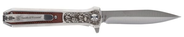 Smith & Wesson Knives 1205011 Unwavered  3.50" Folding Dagger, Plain Stonewashed 8Cr13MoV SS Blade, 4.25" Rosewood w/SS Scales Handle — view 1