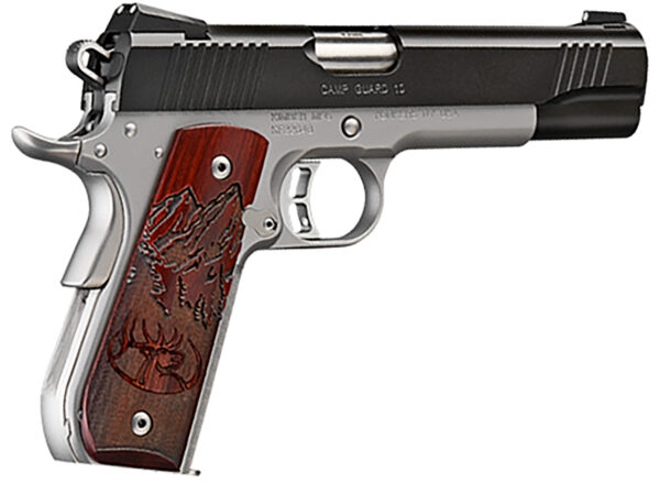 Kimber Mfg, Inc 3000233 Camp Guard  10mm Auto 8+1 5" Stainless Match Grade Barrel, Matte Black Serrated Stainless Steel Slide, Satin Silver Stainless Steel Frame w/Beavertail, Rosewood Grip — view 1