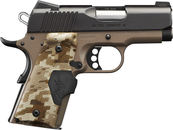 Kimber Mfg.,inc 3200167CA Ultra Covert II (CA) 45 ACP 7+1 3" Matte Black Steel Slide Dark Earth KimPro II Digital Camo w/ Kimber Logo Grip — view 1