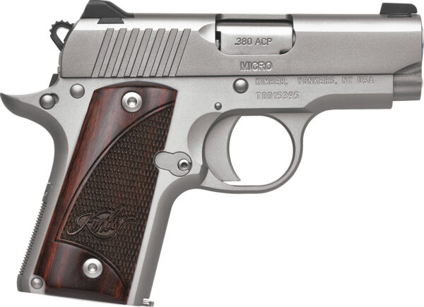 Kimber Mfg.,inc 3300207 Micro Stainless Rosewood NS 380 ACP 7+1 2.75" Stainless Steel Slide Satin Silver Smooth/Checkered Rosewood Grip — view 1