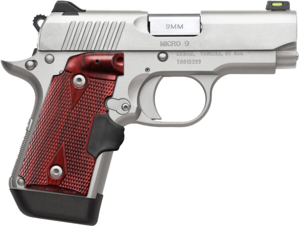 Kimber Mfg.,inc 3700482 Micro 9  Stainless Steel 9mm 7+1 3.15" Satin Silver Slide Rosewood Grip — view 1