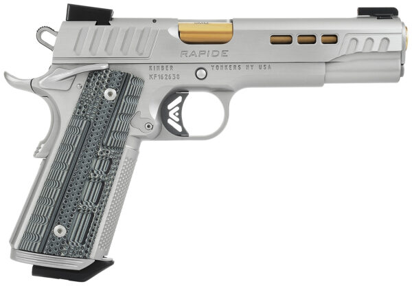 Kimber Mfg.,inc 3000420CA Rapide Dawn (CA) (MA) 9mm 9+1 5" KimPro Silver Front and Rear Serrations Stainless Steel Slide Gray/black Rapide G10 Grip — view 1