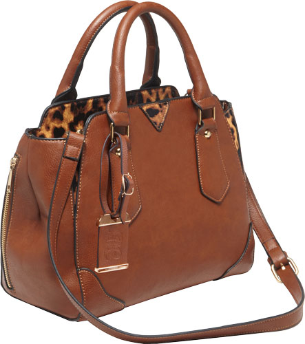 BULLDOG CONCEALED CARRY PURSE - SATCHEL CHESTNUT W/ LEOPARD TM — view 1