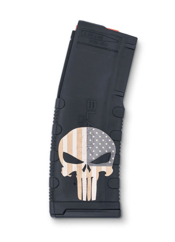 BLACK RAIN LASER ETCHED MAGAZINES 30RD PUNISHER W/FLAG — view 1