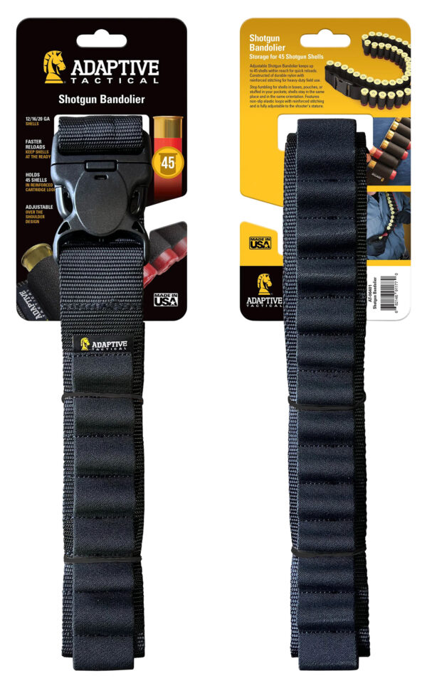 ADAPTIVE TACTICAL AT06401 Shotgun Bandolier  45rd Black Nylon Reinforced, Non-Slip Elastic Loops Fully Adj. Fit — view 1