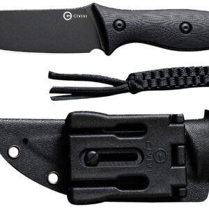 Civivi Knives C23041-1 Stormridge  3.92" Fixed Straight Back Plain Black Stonewashed Nitro-V Steel Blade, Black Textured G10 Handle