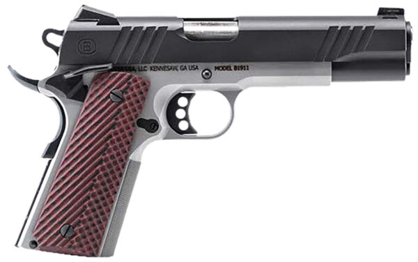 Bersa B19117050BMBC B1911  Full Size Frame 45 ACP 8+1 5" Stainless Steel Barrel, Stainless Serrated Steel Slide, Black Stainless Steel Frame w/Beavertail, Rosewood Grip, Ambidextrous — view 1