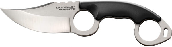 Cold Steel CS39FN Double Agent ll 3" Fixed Plain Satin AUS-8A SS Blade Black w/Double Ring Griv-Ex Handle Includes Bead Chain Lanyard/Sheath — view 1