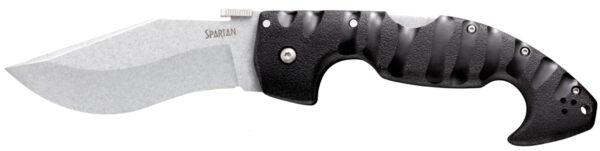 Cold Steel CS21ST Spartan  4.50" Folding Plain Stone Washed Japanese AUS-10A SS Blade/Black Griv-Ex w/Steel Liners Handle Includes Pocket Clip — view 1