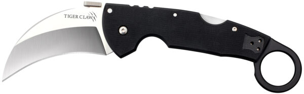 Cold Steel CS22C Tiger Claw  3.50" Folding Hawkbill Plain Stonewashed American S35VN Blade/6" Matte Black w/Ring G10 Handle Includes Belt Clip — view 1
