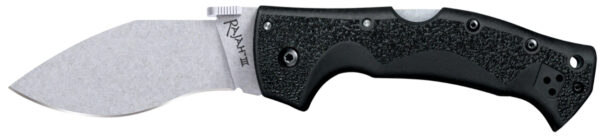 Cold Steel CS62JM Rajah III 3.50" Folding Drop Point Plain Stone Washed AUS-10A SS Blade/Black Griv-Ex Handle Includes Pocket Clip — view 1