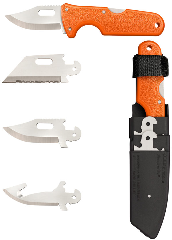 Cold Steel CS-40AL Click-N-Cut Hunter 2.50" Fixed Bowie/Gut Hook/Plain/Serrated Satin 420J2 SS Blade/Orange ABS Handle — view 1