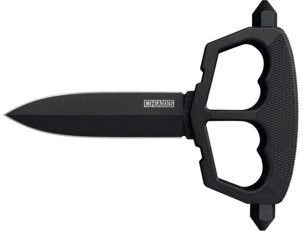 Cold Steel CS80NT3 Chaos Push Knife 5" Fixed Plain Black Matte Powder Coat SK-5 Steel Blade/ Black w/D-Guard Handle Griv-Ex w/Overmold Kray-Ex Handle Includes Belt Loop/Sheath — view 1