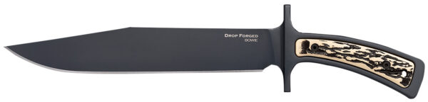 Cold Steel CS-36MK Drop Forged  9.50" Fixed Bowie Plain Black 52100 High Carbon Steel Blade/ Black & Ivory Faux Stag Handle Includes Belt Loop/Sheath — view 1