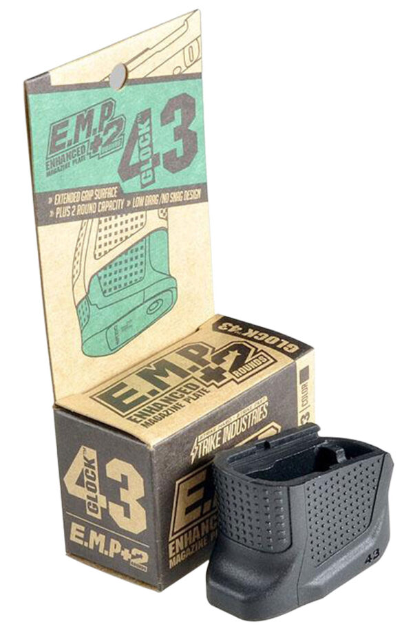 Strike Industries EMPG43B Enhanced Magazine Plate  made of Polymer with Black Finish & Extra Gripping Surface for Glock 43 Magazines (Adds 2rds) — view 1