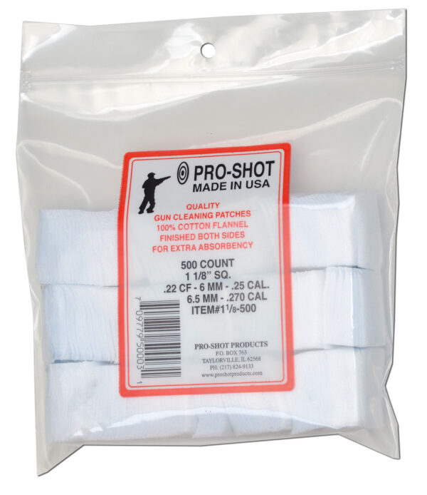 Pro-Shot 118500 Cleaning Patches  .22/ .270 Cal 1.125" Square Cotton Flannel 500 Pack — view 1