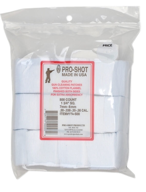 Pro-Shot 134500 Cleaning Patches  .38/ 6mm/ 7mm Cal 1.75" Square Cotton Flannel 500 Pack — view 1