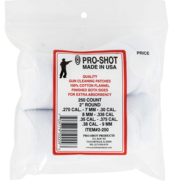 Pro-Shot 2250 Cleaning Patches  .270 - .38 Cal 2" Round Cotton Flannel 250 Pack — view 1